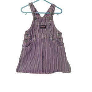 OshKosh Baby B'gosh Girls Denim Overall Jumper Dress 24M Pink Purple Stripe